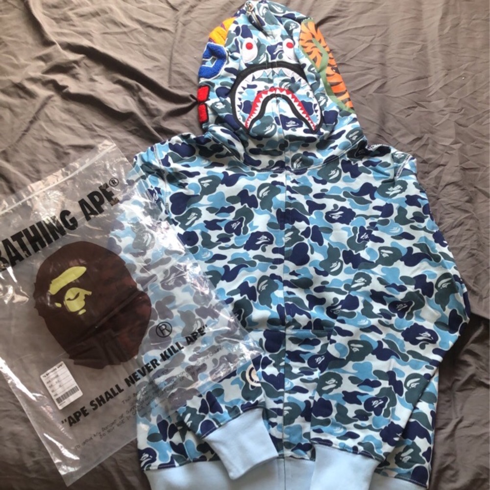 BAPE Full Zip Hoodie Shark Color Camo Blue